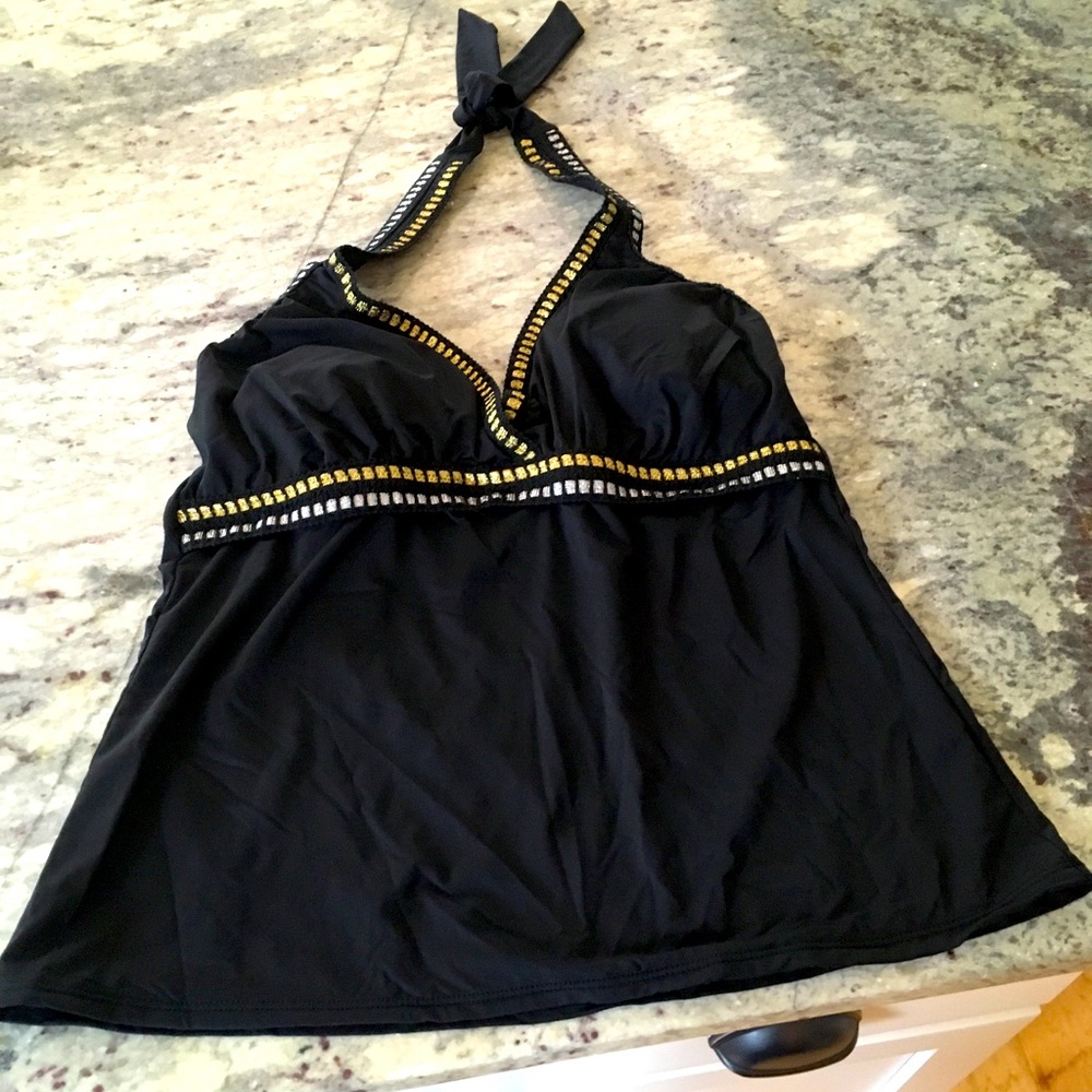 Black with silver + gold bathing suit top